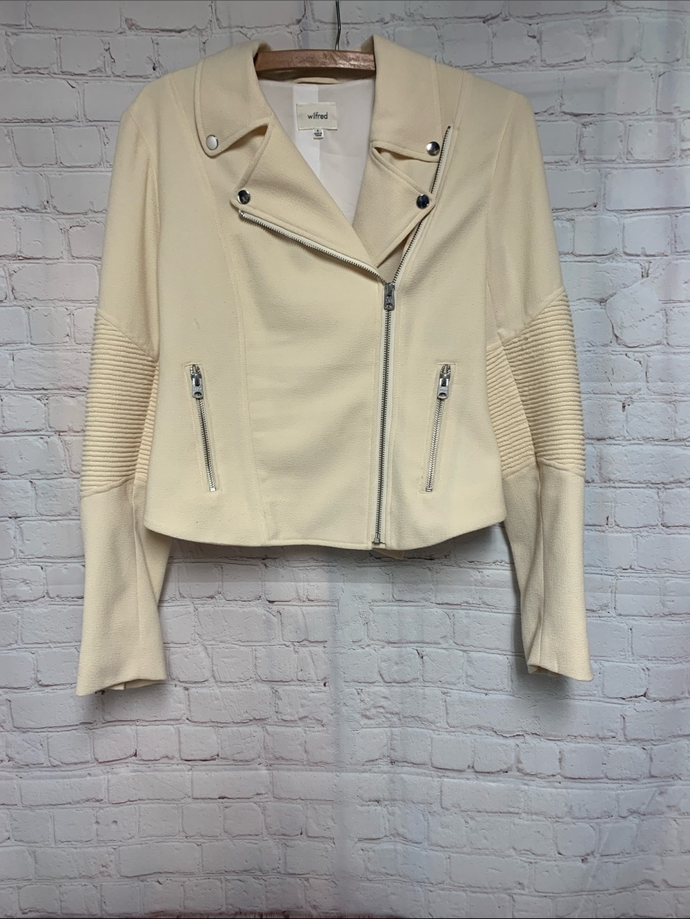 Wilfred Cream Biker Moto Jacket with Ribbed Sleeve Detail Size 8